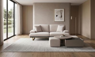 Sofa Set 3 Sitzer Couchtisch Hocker Modern Weiss Edel Design Garnitur