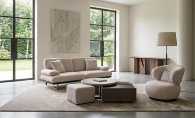 Sofa Set Sessel Couchtisch Hocker Modern Beige Edel Luxus Garnitur