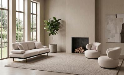 Sofa Set Sessel Modern Beige Edel Luxus Wohnzimmer Garnitur Polster