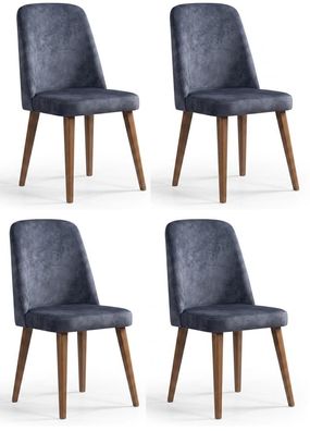 Graues Stuhl-Set Exklusive 4x Sitzstühle Designer Holzgestell 4tlg