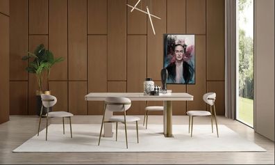 Esszimmer Set Esstisch Stuehle Konsole Spiegel Modern Beige Gold Edel