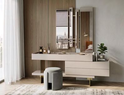 Frisiertisch Set Spiegel Hocker Modern Beige Edel Luxus Schminktisch