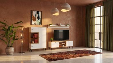 Weißes TV-Set TV-Unterschrank aus Holz Regal großes Bücherregal Designermöbel