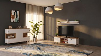 Weißes TV-Set Holzkonsole TV-Unterschrank Regal Designermöbel Wohnzimmermöbel