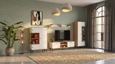 Stilvolles weißes TV-Set TV-Unterschrank Regal zwei Bücherregale Designermöbel