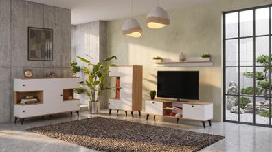 Weißes TV-Set Konsole TV-Unterschrank Regal Bücherregal Wohnzimmermöbel