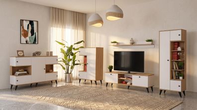 Weißes TV-Set Konsole TV-Unterschrank Regal Bücherregal Wohnzimmermöbel