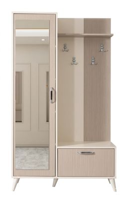 Beiger Kleiderschrank aus Holz mit Spiegel und Schubladen Möbel für den Flur