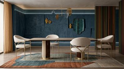 Esstisch Set mit Stuehlen Gold Akzent Modern