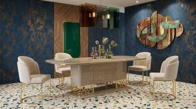 Komfortables Esstisch Set mit Bequemen Stuehlen Luxus Design