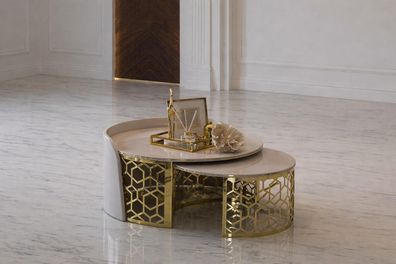 Komfort Couchtisch Set mit Gold Akzenten