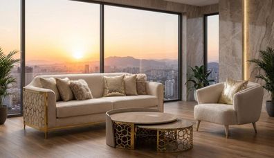 Moderne Wohnzimmer Garnitur mit Sofa Sessel Couchtisch