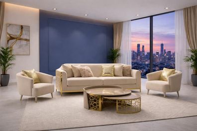 Luxus Sofa Set Beige mit Gold Akzenten Sofa Sessel Couchtisch