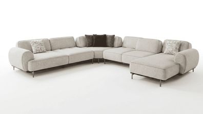 Beiges Polstersofa Elegante L-Form Stoffcouch Wohnzimmer Sofas