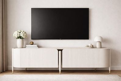 Elegantes TV Lowboard Weiss mit Rundungen und Stauraum