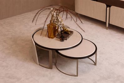 Komfortables Wohnzimmer Couchtisch Duo Rund Beige