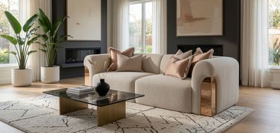 Luxus 3 Sitzer Couch Beige Boucle Metallakzente