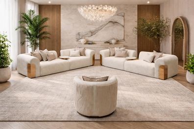 Luxus Wohnzimmer Sofa Set Beige Modular Curved mit Rundem Lounge Sessel