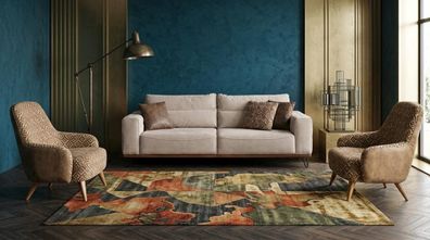 Beige Sofa 3 + 1 + 1 Set mit Zwei Designer Sesseln Modernes Polstermobel