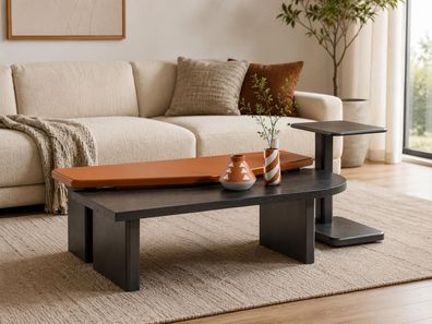 Modernes Couchtisch Set Dunkel Holz Beistelltisch