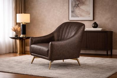 Braun Polstersessel Modern Goldfuße Komfort Sessel Wohnzimmer