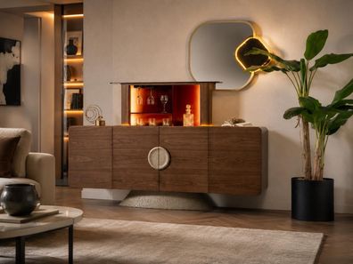 Luxus Sideboard Konsole Walnuss Beleuchtetes Fach