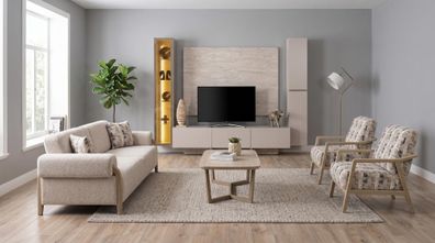 Modernes Designer Wohnzimmer Set TV Wohnwand 3 + 1 + 1-Sitzer Couchtisch