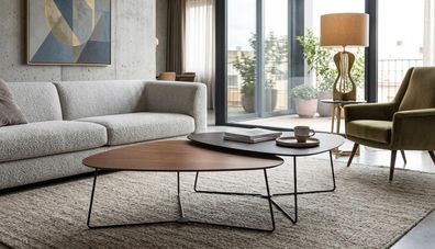 Couchtisch in Braun mit schwarzem Beistelltisch, 2er-Set, modern