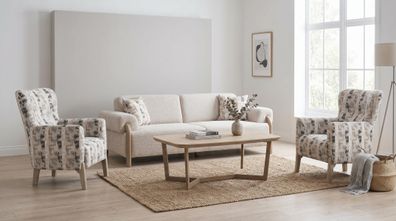 Sofa Set 3 + 1 + 1 Beige Bouclé Modern Skandinavisch Design Garnitur