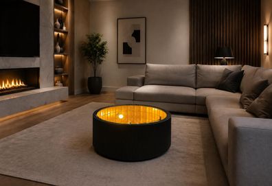 Luxus Coffee Table LED Beleuchtung Schwarz Rund Wohnzimmertisch