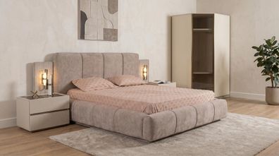 Schlafzimmer Set Modern Beige Bett 2 Nachttische Eckschrank statusbezogen