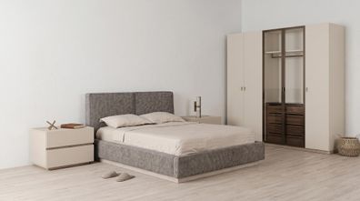 Modernes Schlafzimmer Set Beige Grau Bett Schrank Nachttische Design