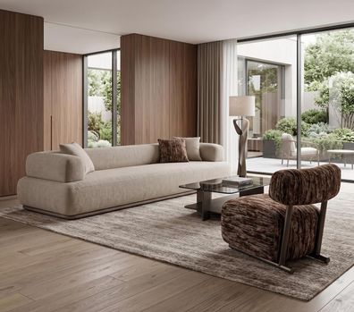 Hochwertiges Modernes Wohnzimmer Set Beige Sofa 4er mit Sessel