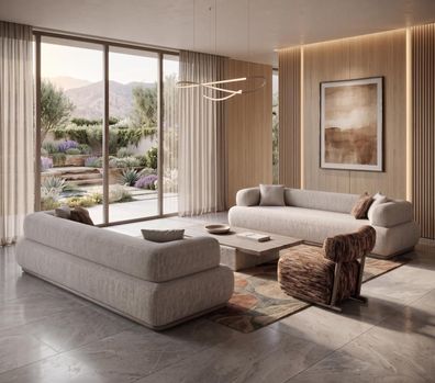 Modernes Wohnzimmer Sofa Set Beige 4 + 4 + 1 Sitzer