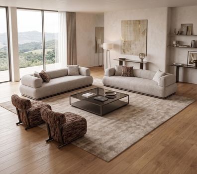 Elegantes Beiges Wohnzimmer Set Zwei 3er Sofas mit Sesseln