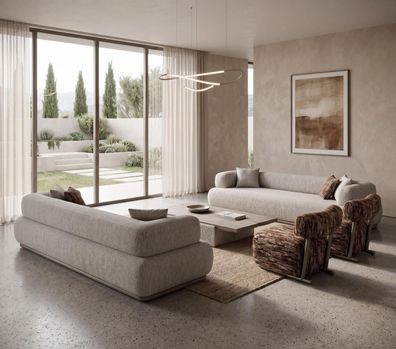 Luxus Wohnlandschaft Beige Stoff Sofas und Sessel Set