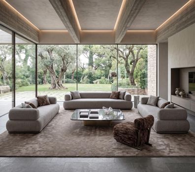 Beiges Wohnzimmer Sofa Set Drei Sofas Lounge Sessel Hochwertig