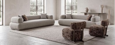 Elegantes Beige Moebel Set Sofa Viersitzer Dreisitzer und Zwei Sessel