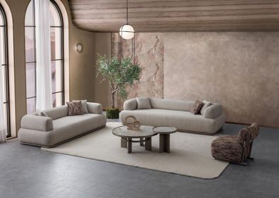 Modernes Beige Wohnzimmer Set Sofa Dreisitzer mit Designer Sessel