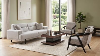 Sofa Set mit Sessel Couchtisch hellgrau Designer Wohnzimmer modern