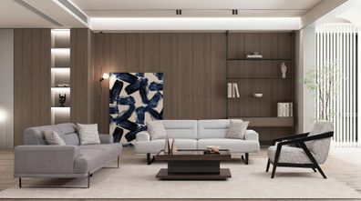 Modernes Designer Sofa Set Sessel Couchtisch Grau Wohnzimmer Komplett