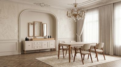 Esszimmer-Set Modern Beige Edel Stühle(4x) Sideboard Spiegel
