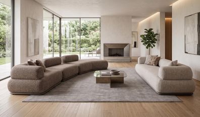 Beiges Modulares Ecksofa und Dreisitzer Sofa Stoff Modern Komfort