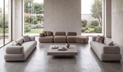 Modulares Beige Sofa Set Eckcouch und Zwei Dreisitzer Komfort Stoff