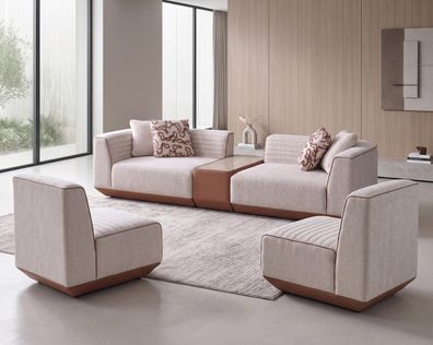 Wohnzimmer Set Sofa mit Tischmodul und zwei Sesseln Couch Möbel Polster