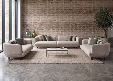 Sofagarnitur Bouclé Creme Beige Wohnzimmer Modern Couch Möbel Polster