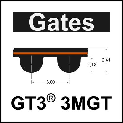 Gates PowerGrip® GT3® 255 3MGT, Breite auswählbar, Zahnriemen