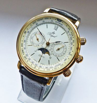 Schöner Royal Swiss Mondphasen Datograph ungetragen inkl. Original Box Anleitung