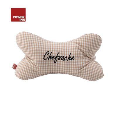 POWER INN® Leseknochen | Bestickt | Beige/Kariert "Chefsache" | Nackenkissen | Reisek