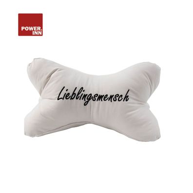 POWER INN® Leseknochen | Bestickt | Beige "Lieblingsmensch" | Nackenkissen | Reisekis